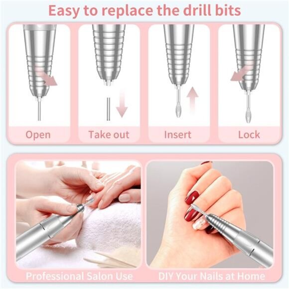 Portable Nail Drill Professional 35000 RPM, Rechargeable Electric Nail File - Picture 6 of 7